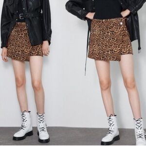 Zara Leopard Print Wrap Front Skirt Shorts